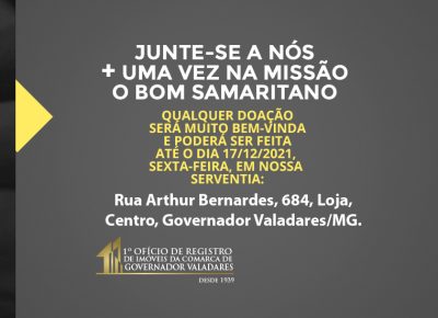 Junte-se a nós + uma vez na missão O Bom Samaritano